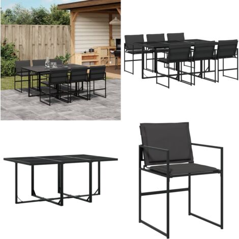 Juego de comedor de jardín 7 pzas con cojines textileno negro - Sillas de jardín - Mesa de jardín