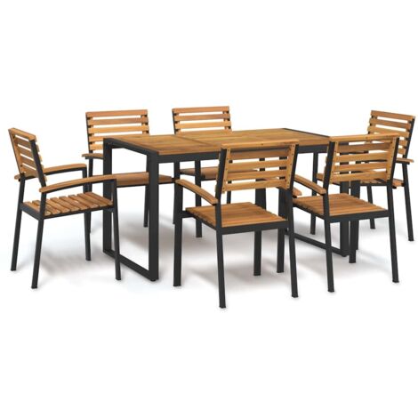 Juego de comedor de jardín 7 pzas madera maciza acacia y metal