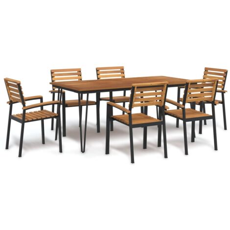Juego de comedor de jardín 7 pzas madera maciza acacia y metal vidaXL