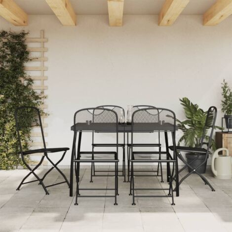 Juego de comedor de jardín 7 pzas malla metálica gris antracita vidaXL