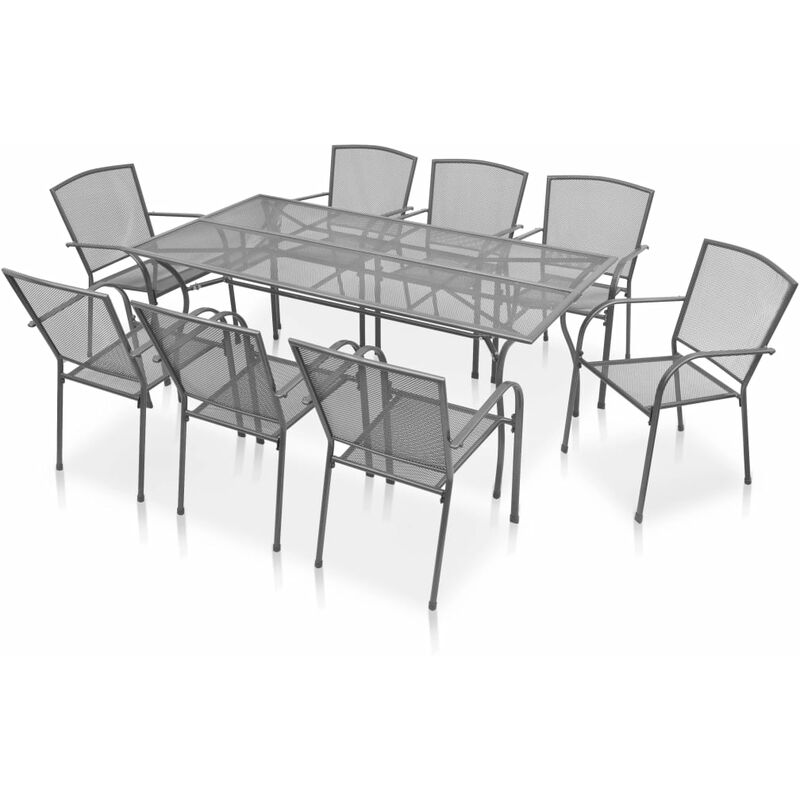 

Juego de comedor de jardin 9 piezas acero gris antracita