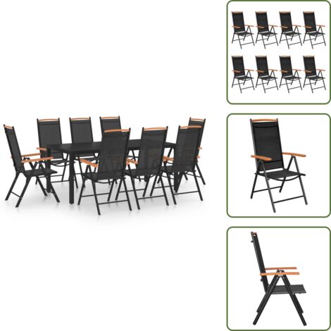 Juego de comedor de jardín 9 piezas aluminio negro
