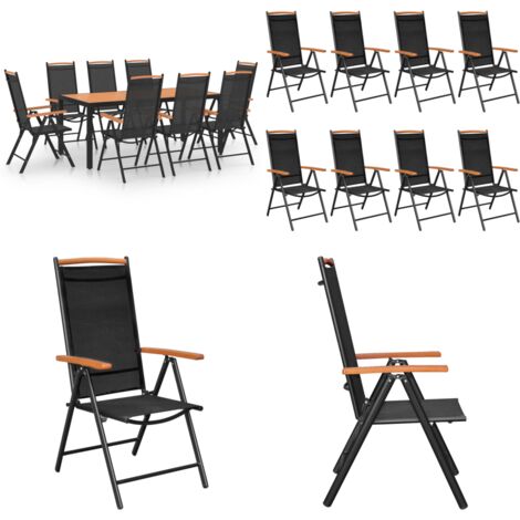 Juego de comedor de jardín 9 piezas aluminio negro - Sillas de jardín - Mesa de jardín