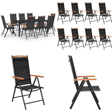 Juego de comedor de jardín 9 piezas aluminio negro - Sillas de jardín - Mesa de jardín