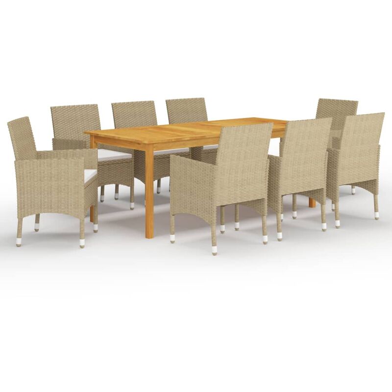 

BHD - Juego de comedor de jardín 9 piezas beige