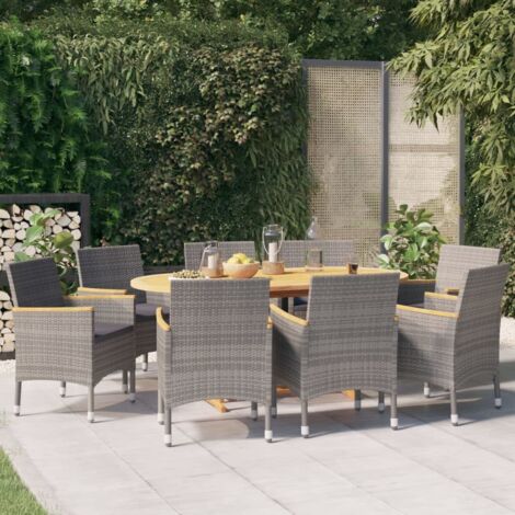 Juego de comedor de jardín 9 piezas con cojines gris vidaXL