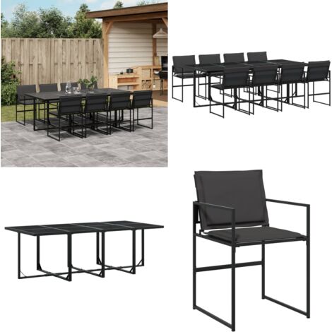 Juego de comedor de jardín 9 piezas con cojines textileno negro - Muebles de jardín - Sillas de jardín