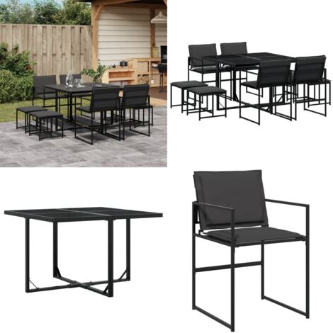 Juego de comedor de jardín 9 piezas con cojines textileno negro - Muebles de jardín - Sillas de jardín