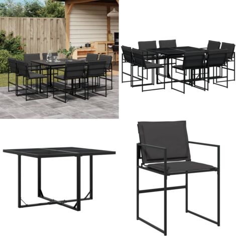 Juego de comedor de jardín 9 piezas con cojines textileno negro - Muebles de jardín - Sillas de jardín