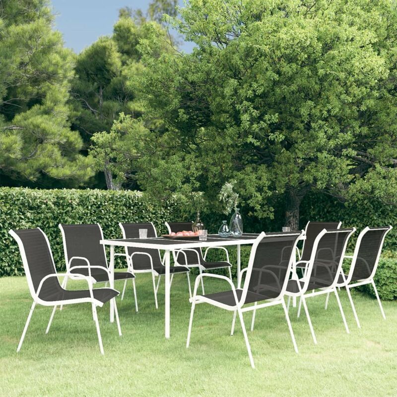 

Juego de comedor de jardin 9 piezas de acero negro