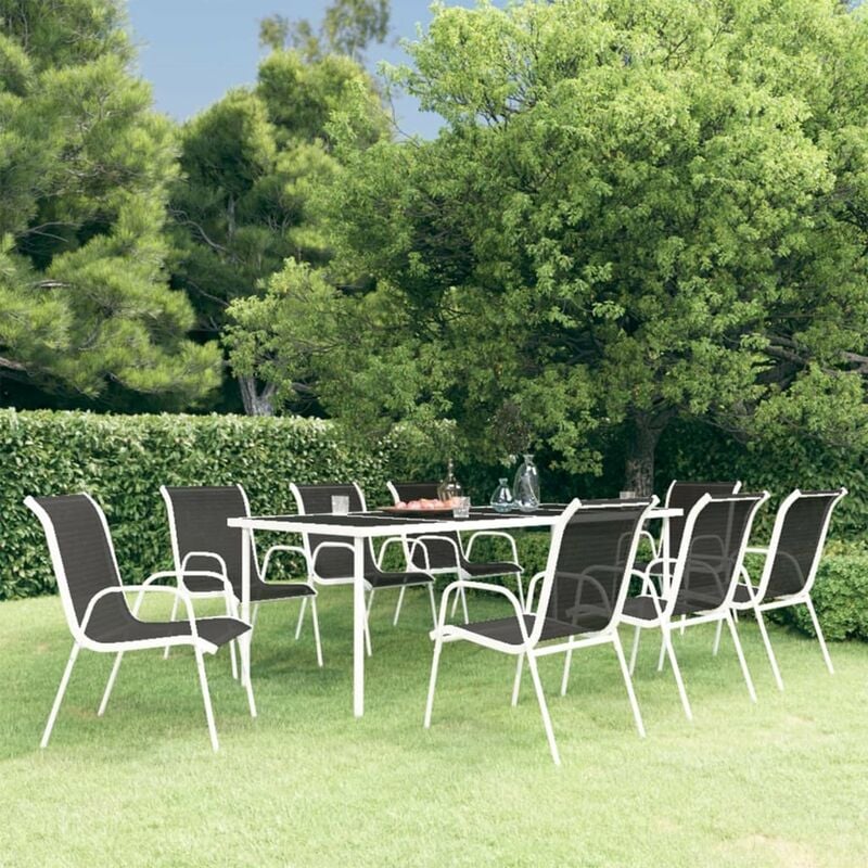 

Happyshopping - Juego de comedor de jardin 9 piezas de acero negro