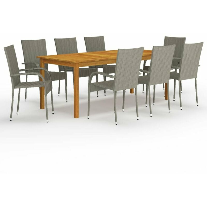 

Happyshopping - Juego de comedor de jardin 9 piezas gris