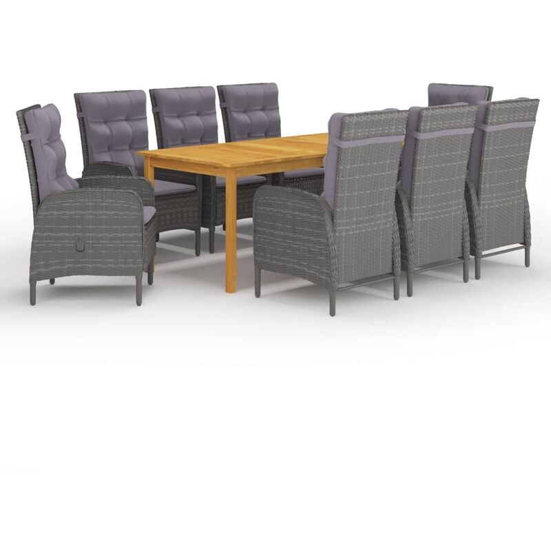 

BHD - Juego de comedor de jardín 9 piezas gris