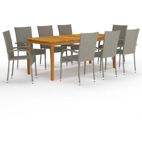 Juego de comedor de jardín 9 piezas gris vidaXL