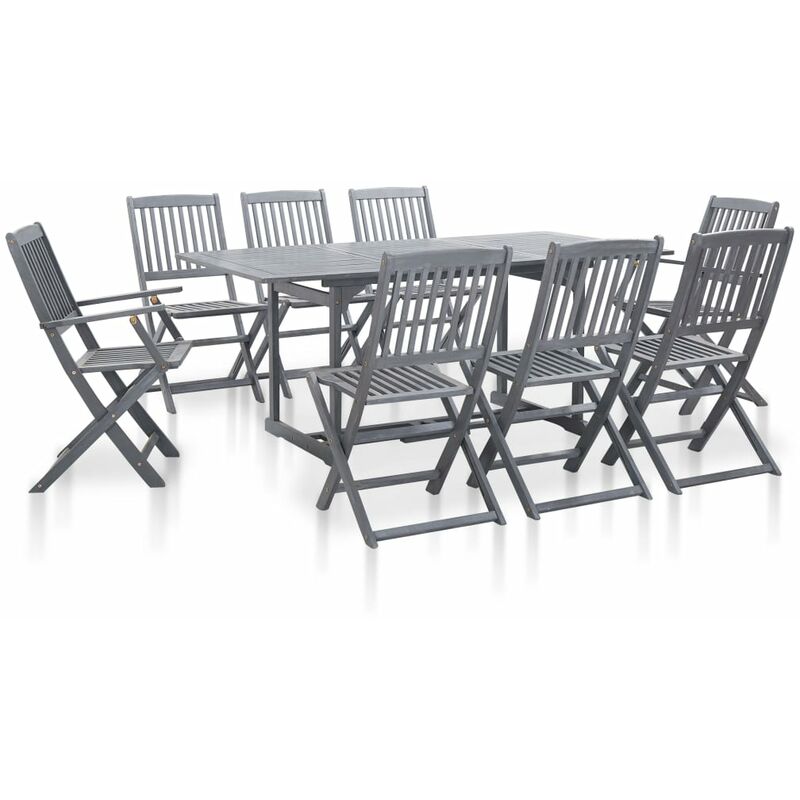 

Juego de comedor de jardín 9 piezas madera maciza acacia gris - Gris - Vidaxl