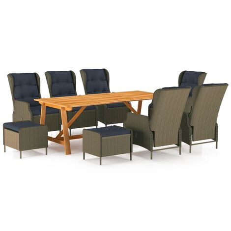 Juego de comedor de jardín 9 piezas marrón vidaXL