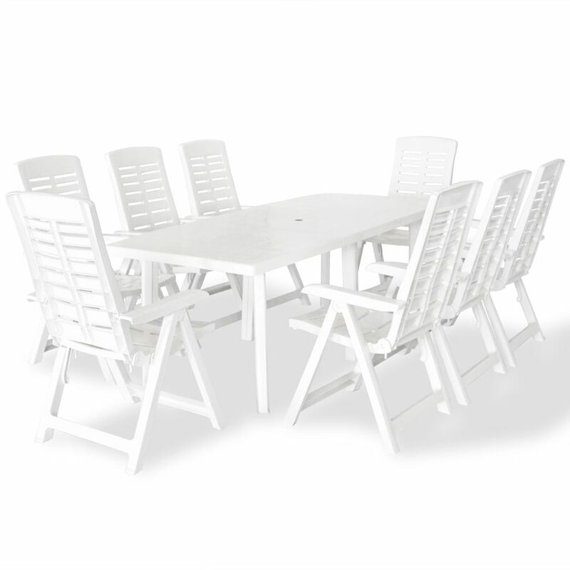 

Juego de comedor de jardín 9 piezas plástico blanco