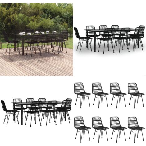 Juego de comedor de jardín 9 piezas ratán sintético negro - Comedor de jardín - Mesa de jardín