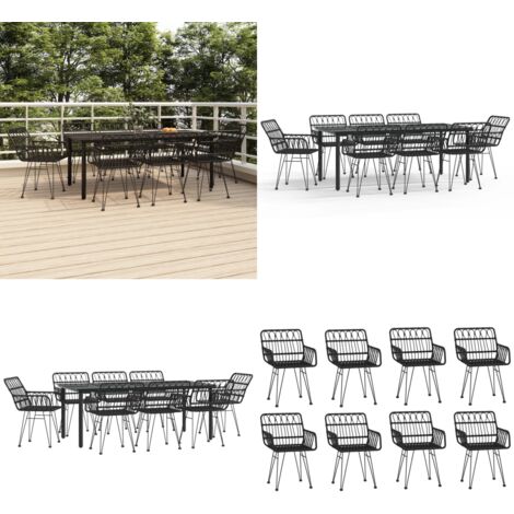 Juego de comedor de jardín 9 piezas ratán sintético negro - Comedor de jardín - Mesa de jardín