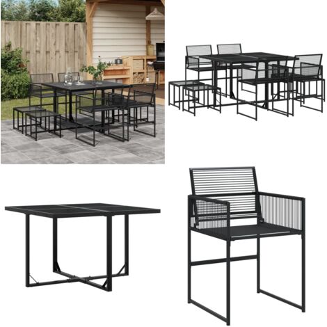 Juego de comedor de jardín 9 piezas ratán sintético negro - Mesa de jardín - Sillas de jardín
