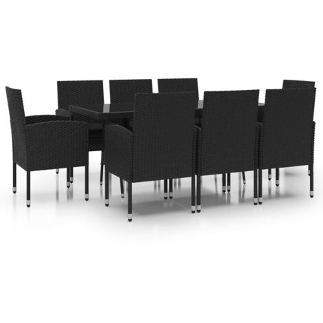 Juego de comedor de jardín 9 piezas ratán sintético negro vidaXL