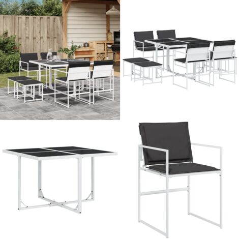 Juego de comedor de jardín 9 pzas con cojines textilene blanco - Muebles de jardín - Sillas de jardín