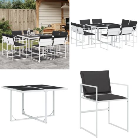 Juego de comedor de jardín 9 pzas con cojines textilene blanco - Sillas de jardín - Mesa de jardín