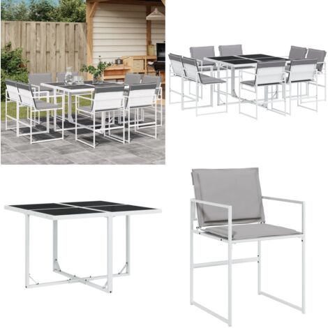Juego de comedor de jardín 9 pzas con cojines textilene blanco - Sillas de jardín - Mesa de jardín
