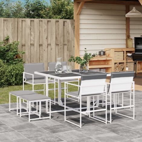 Juego de comedor de jardín 9 pzas con cojines textilene blanco vidaXL