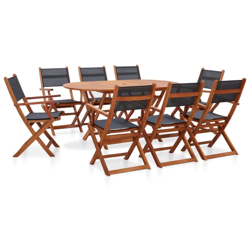 

Juego de comedor de jardín 9 pzas madera eucalipto y textilene - Negro - Vidaxl