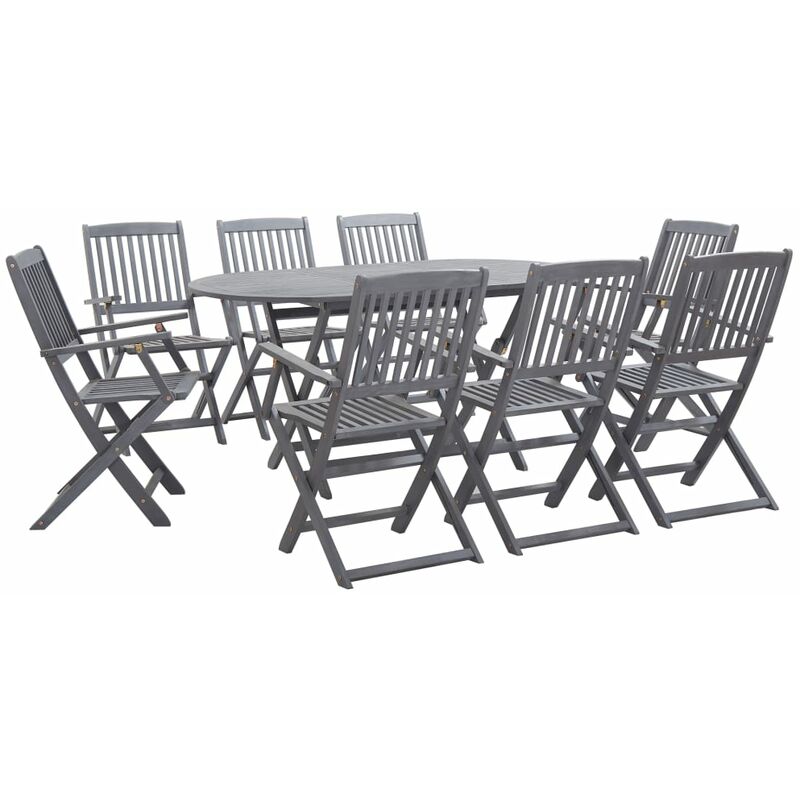 

vidaXL Juego de comedor de jardín 9 pzas madera maciza de acacia gris - Gris