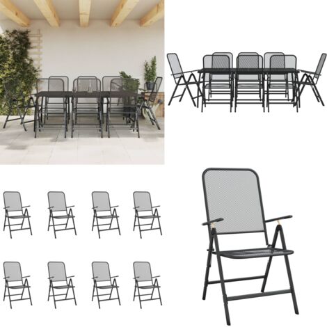 Juego de comedor de jardín 9 pzas malla metálica gris antracita - Juego de comedor - Sillas de jardín