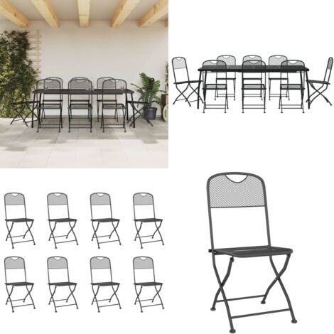 Juego de comedor de jardín 9 pzas malla metálica gris antracita - Juego de comedor - Sillas de jardín