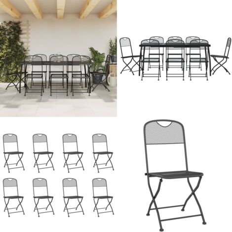 Juego de comedor de jardín 9 pzas malla metálica gris antracita - Juego de comedor - Sillas de jardín
