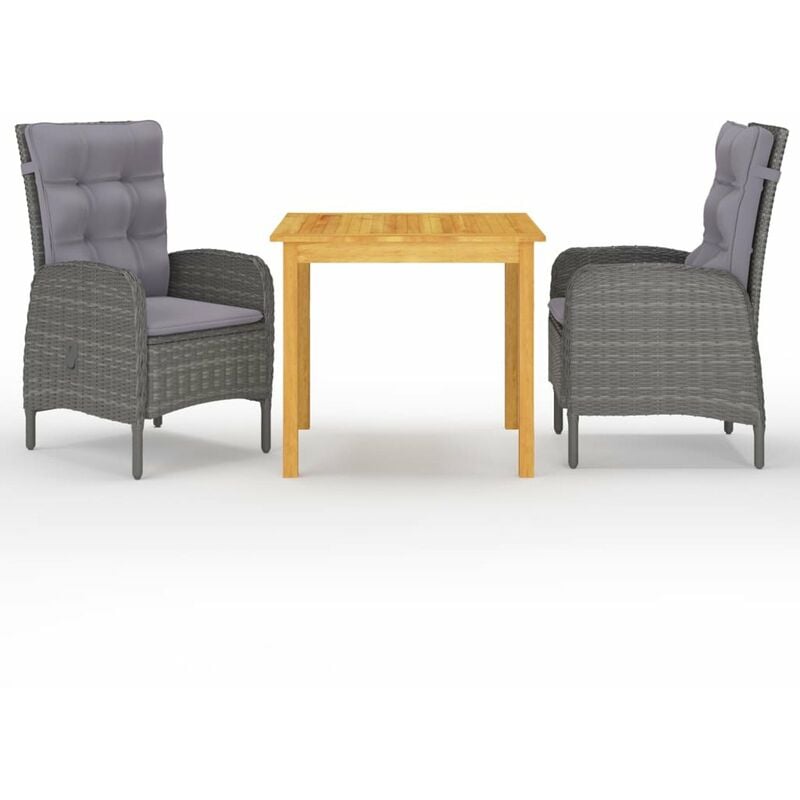 

Happyshopping - Juego de comedor de jardin de 3 piezas gris