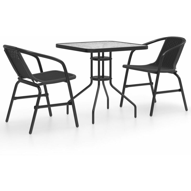 

Juego de comedor de jardin de 3 piezas negro