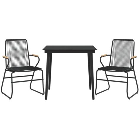 Juego de comedor de jardín de 3 piezas ratán PVC negro 020014479