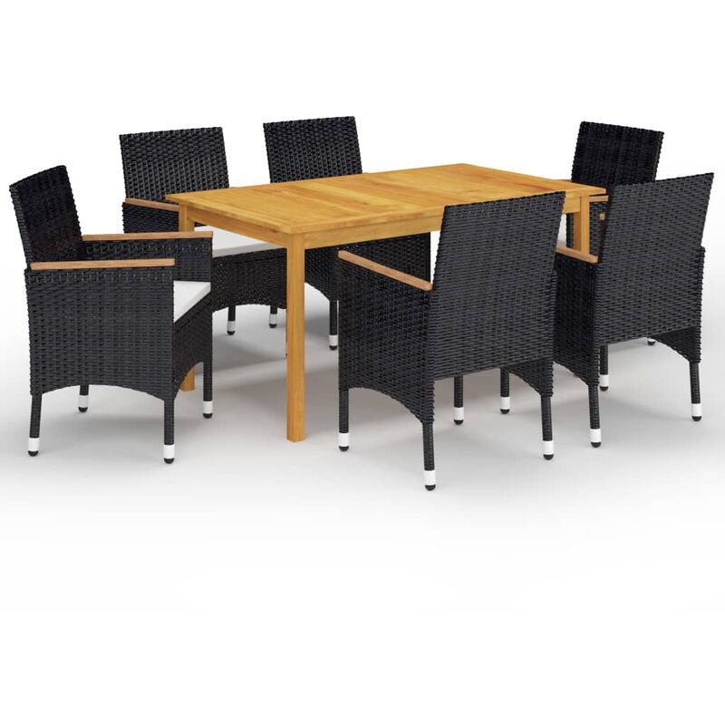 

BHD - Juego de comedor de jardín de 7 piezas negro