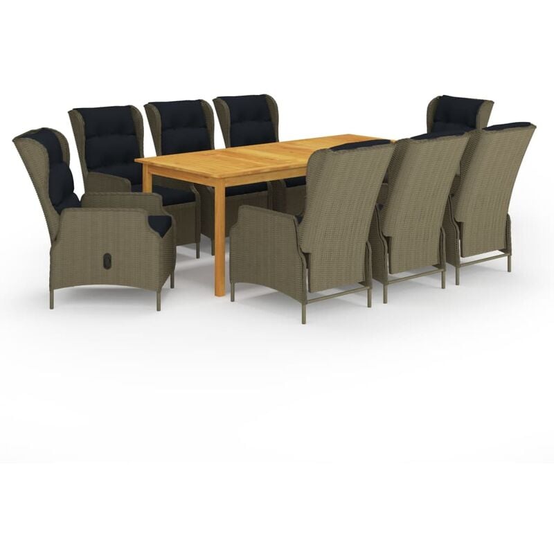 

BHD - Juego de comedor de jardín de 9 piezas marrón