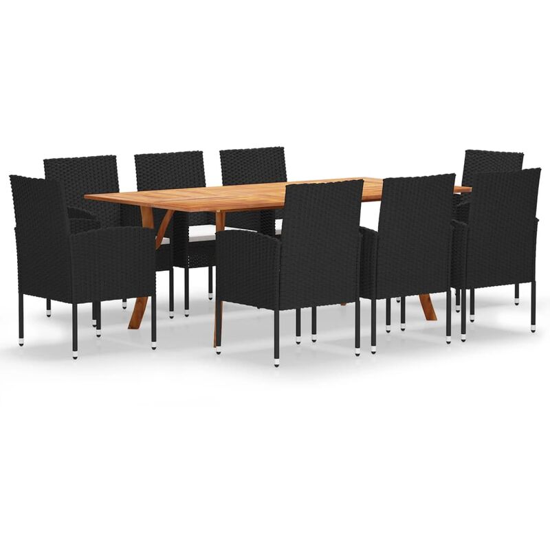 

BHD - Juego de comedor de jardín de 9 piezas negro