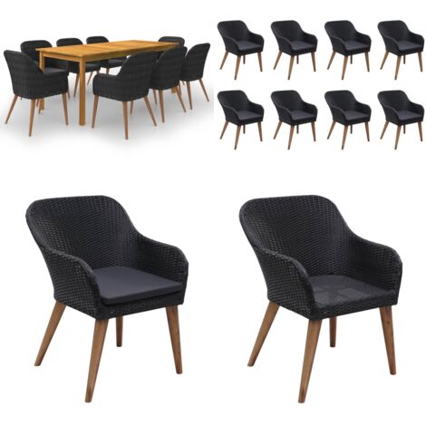 Juego de comedor de jardín de 9 piezas negro - Comedor de jardín - Mesa de comedor