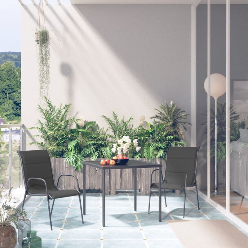 

Juego de comedor de jardin de acero negro 3 piezas