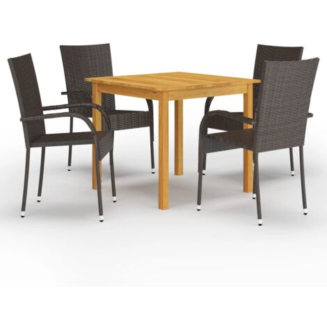 Juego de comedor de jardín muebles de exterior 5 piezas marrón 020013812