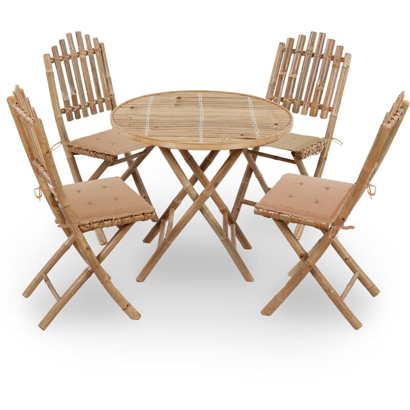 

Juego de comedor de jardín plegable 5 piezas bambú con cojines
