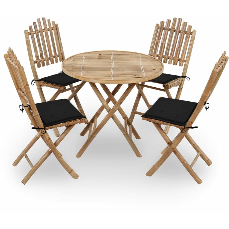 

Juego de comedor de jardín plegable 5 piezas bambú con cojines