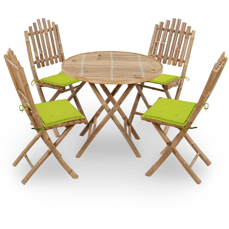 

Juego de comedor de jardin plegable 5 piezas bambu con cojines