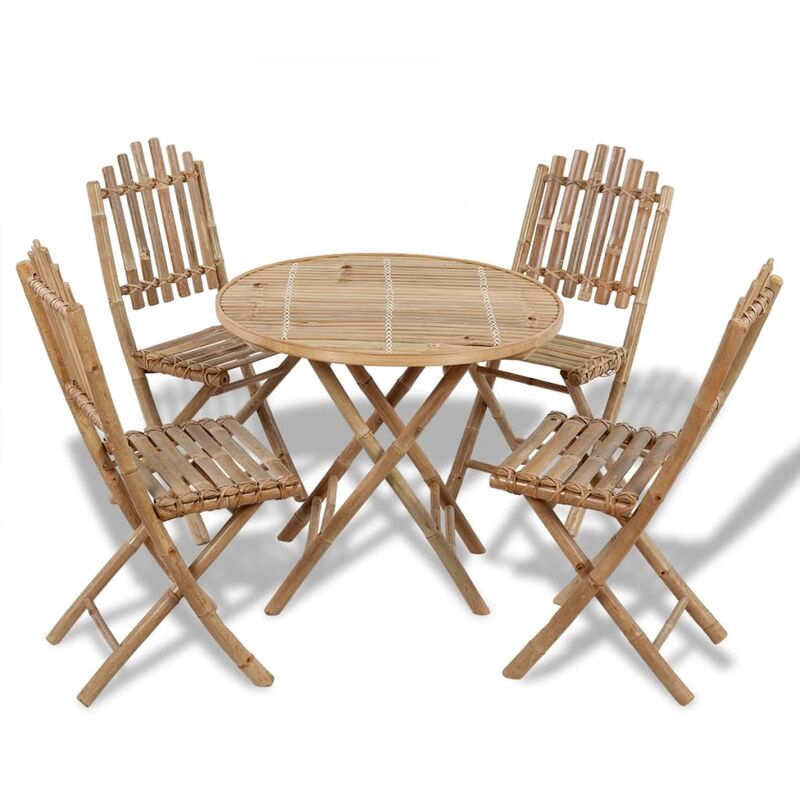 

Juego de comedor de jardín plegable 5 piezas de bambú