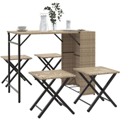 Juego de comedor de jardín plegable 5 piezas ratán PE beige