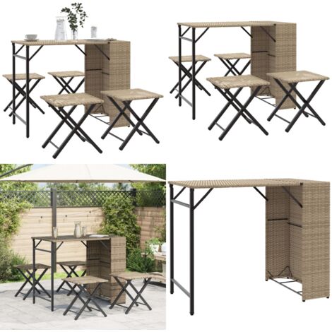 Juego de comedor de jardín plegable 5 piezas ratán PE beige - Comedor plegable - Ratán sintético