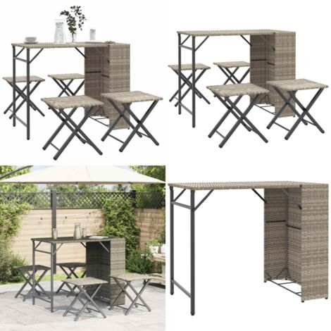 Juego de comedor de jardín plegable 5 pzas ratán PE gris claro - Comedor plegable - Ratán sintético